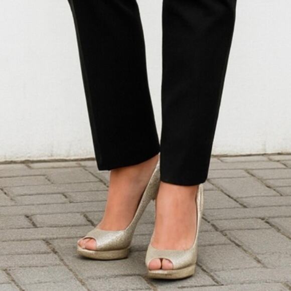 Michael kors‎ Ericka Gold Glitter Peep Toe size 9 Platform Heels Evening Shoes - Picture 2 of 9